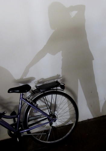 Immagine con ombra, ruota, bicicletta, sellino, raggi, sella, muro