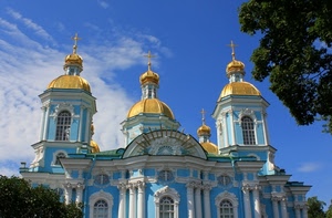 chiesa, cupole, azzurro, croci, oro, cielo, tre, celeste