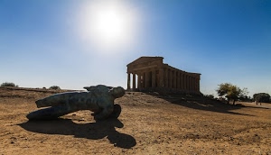 tempio, sole, cielo, statua, alberi, colonne, terra, azzurro, antico, controluce, archeologia, ombra, arte, luce, architettura, sabbia, rovine