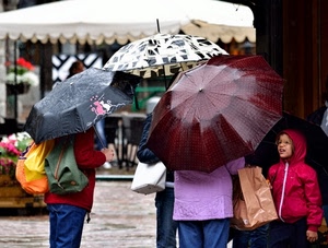 ombrelli, pioggia, persone, bambino, borse, zaini, bagnato, colori, ombrello