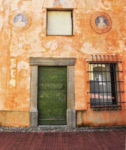 porta, finestra, verde, grata, inferriata, casa, parete, muro