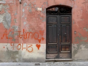 porta, scritta, data, muro, legno, batacchio, cuori, portone