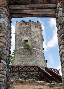 torre, scala, cornice, pietre, castello, ringhiera, porta, pietra