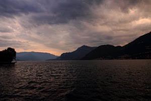 nuvole, acqua, montagne, lago, tramonto, mare, controluce, panorama, maltempo, costa
