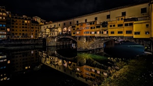 ponte, luci, fiume, finestre, riflesso, notte, archi, firenze, case, notturno, acqua, riflessi, palazzi, arno, vecchio, nero
