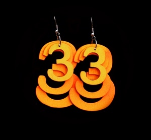 tre, numeri, nero, giallo, orecchini, arancione, numero