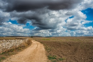 strada, nuvole, cielo, terra, campi, muro, campo, campagna, paesaggio
