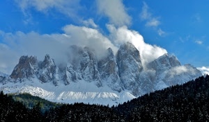nuvole, neve, montagne, alberi, montagna, cielo, bosco