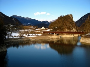 lago, montagne, neve, ponte, acqua, riflessi, riflesso, montagna, cielo, paesaggio