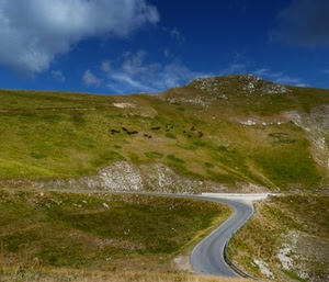 strada, montagna, verde, cielo, nuvole, curve, curva, erba
