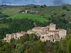 borgo, case, alberi, verde, colline, panorama, torre, paese, paesaggio, bosco