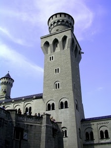finestre, torre, castello, cielo, nuvole, bifore, azzurro, torri, grigio, colonne