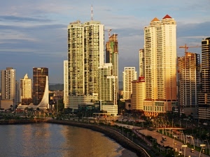 grattacieli, mare, strada, città, cielo, palazzi, acqua, spiaggia, antenne, gru