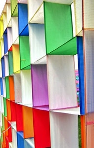 verde, rosso, colori, scaffali, multicolore, quadrati, parete, geometrie, bianco