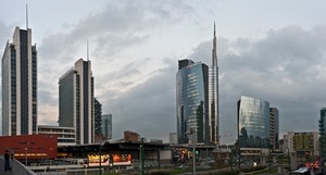 grattacieli, nuvole, cielo, milano, città, luci, riflessi, vetri, maltempo, palazzi, torri
