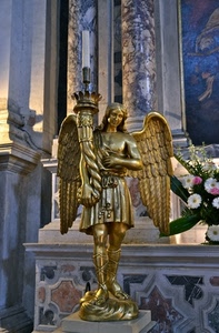 angelo, ali, statua, chiesa, oro, candela, bronzo, marmo