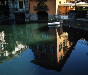 riflesso, acqua, barca, casa, ristorante, lago, canale, finestre