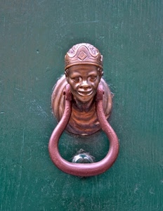 batacchio, porta, verde, legno, metallo, testa, battente, faccia, viso