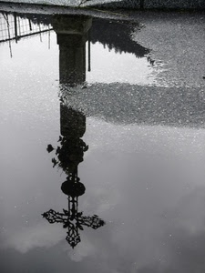 croce, acqua, riflesso, colonna, bianconero, pozzanghera