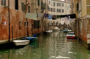 barche, canale, venezia, panni, acqua, bucato, ponte
