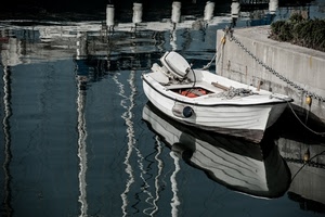 barca, acqua, riflessi, catena, motore, riflesso, porto, mare, canale, bianco
