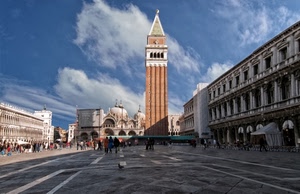 campanile, piazza, venezia, nuvole, chiesa, cielo, palazzi, basilica