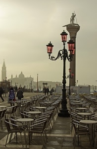 lampione, venezia, sedie, colonna, tavolini, piazza, tavoli, statua, sedia