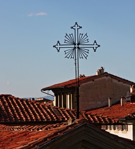 croce, tetti, tegole, case, cielo, rosso, ferro