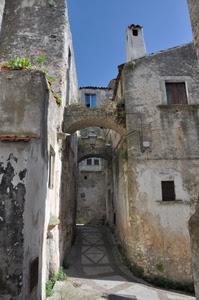 vicolo, archi, finestre, case, comignolo, strada, arco, cielo