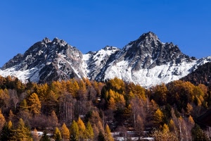 neve, montagne, alberi, autunno, cime, azzurro, bosco