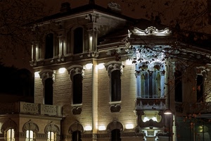 luci, finestre, liberty, palazzo, notte, casa, sera, balcone, notturno