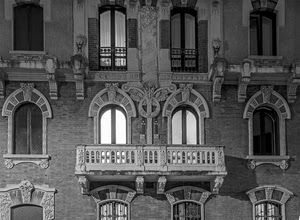 balcone, finestre, bianconero, palazzo, archi, luci, decorazioni, luce