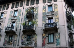 liberty, balconi, finestre, palazzo, casa, murales