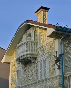 balcone, liberty, finestre, comignolo, casa, palazzo, tetto, facciata