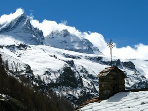 neve, croce, montagna, bianco, montagne, inverno, nuvole, tetto, panorama, chiesa, campanile