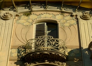 balcone, ringhiera, liberty, finestra, facciata, porta, decorazioni, persiana, fiori, terrazzo