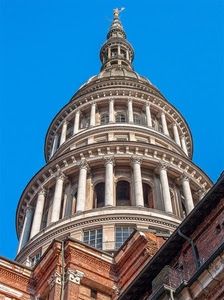 colonne, cupola, cielo, finestre, statua