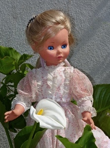 bambola, fiore, occhi, foglie, bianco, giocattolo, blu