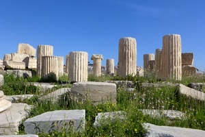 colonne, ruderi, pietre, erba, verde, rovine, cielo, archeologia