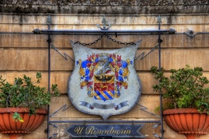 insegna, vasi, stemma, piante, catena, muro, ferro, ristorante