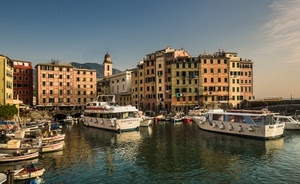 porto, mare, barche, palazzi, campanile, acqua
