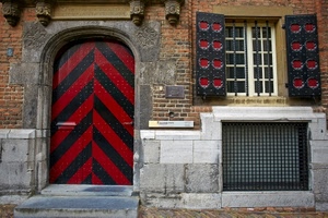 porta, finestra, rosso, portone, finestre, nero, arco, persiane, grate, strisce