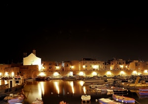 porto, barche, mare, luci, notte, acqua, riflessi, case, riflesso, notturno