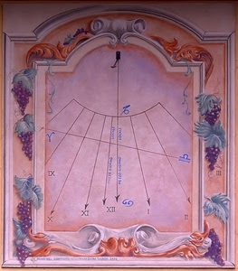 meridiana, numeri, uva, grappoli, foglie, rosa, romani, ore, disegni, frecce, orologio, frutta, linee, scritte