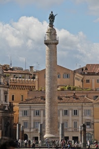 colonna, statua, nuvole, finestre, palazzi, piazza, case, roma, colonne, obelisco