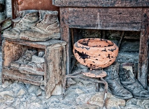 legno, vaso, scarponi, scarpe, sgabello