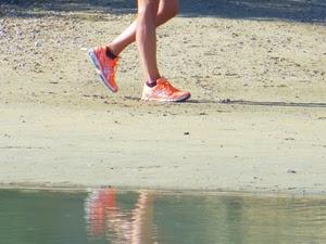 scarpe, acqua, riflesso, gambe, spiaggia, sabbia, arancione, arancio