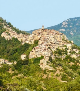 borgo, case, paese, panorama, montagna, alberi, montagne, verde, campanile