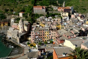 mare, borgo, chiesa, case, campanile, panorama, paese, verde, piazza