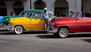 giallo, rosso, verde, automobili, uomo, epoca, auto